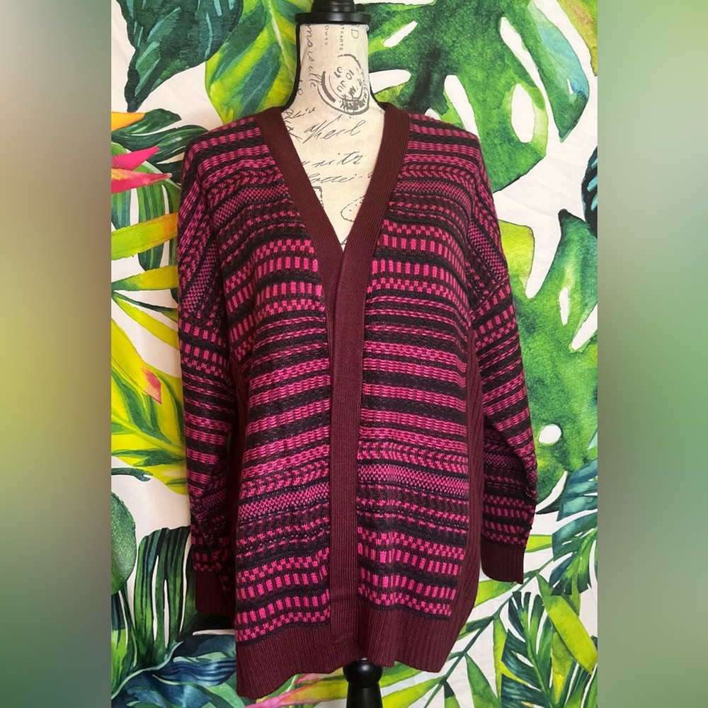 NWT Lane Bryant 18/20 Red Pink Chunky Knit Fall Winter Office Open Cardigan